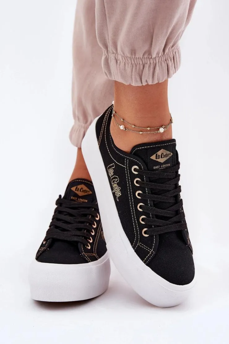 Lee Cooper Trampki Damskie Niskie*Trampki Damskie Materiałowe Na Platformie LCW-25-31-3431L Czarne