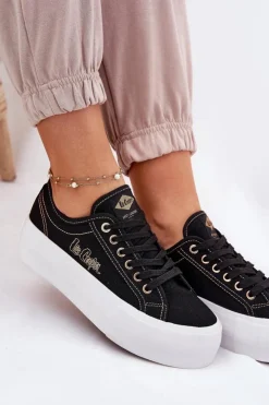 Lee Cooper Trampki Damskie Niskie*Trampki Damskie Materiałowe Na Platformie LCW-25-31-3431L Czarne