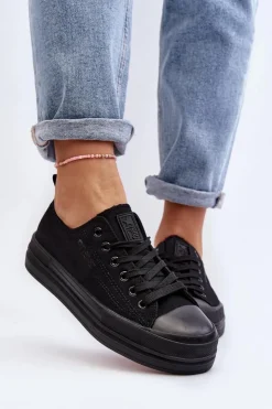 Damskie Evento Trampki Damskie Materiałowe Czarne Staneva