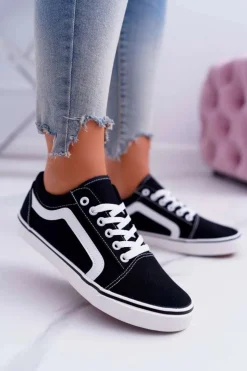 Boto Trampki Damskie Niskie*Trampki Damskie Materiałowe Czarne Bestro