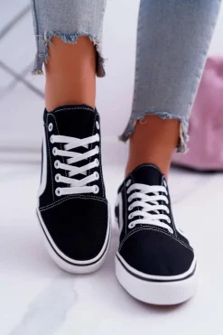 Boto Trampki Damskie Niskie*Trampki Damskie Materiałowe Czarne Bestro