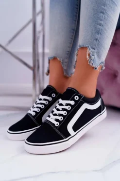 Boto Trampki Damskie Niskie*Trampki Damskie Materiałowe Czarne Bestro