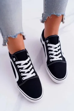 Boto Trampki Damskie Niskie*Trampki Damskie Materiałowe Czarne Bestro