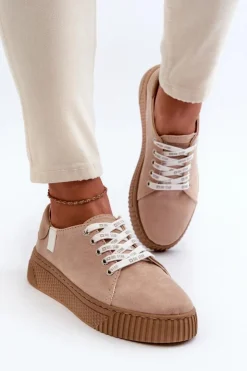 Big Star Shoes Trampki Damskie Big Star|Trampki Damskie Niskie*Trampki Damskie MEMORY FOAM SYSTEM BIG STAR NN276002 Ciemnobeżowe Beżowy