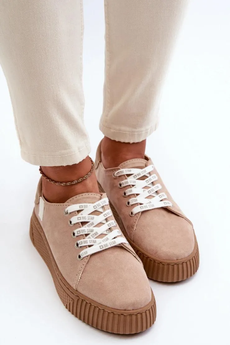 Big Star Shoes Trampki Damskie Big Star|Trampki Damskie Niskie*Trampki Damskie MEMORY FOAM SYSTEM BIG STAR NN276002 Ciemnobeżowe Beżowy