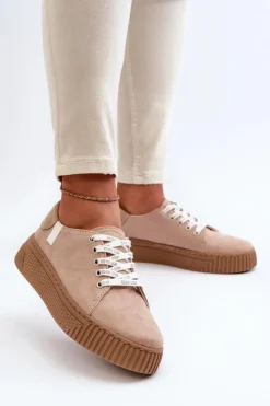 Big Star Shoes Trampki Damskie Big Star|Trampki Damskie Niskie*Trampki Damskie MEMORY FOAM SYSTEM BIG STAR NN276002 Ciemnobeżowe Beżowy