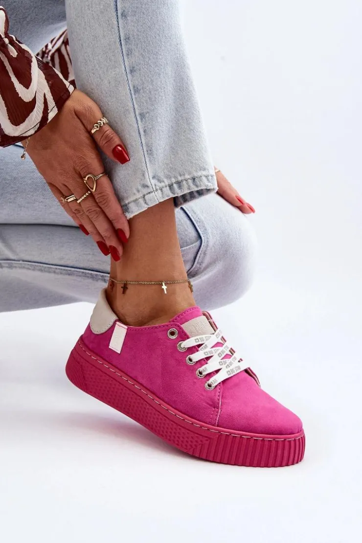 Big Star Shoes Trampki Damskie Big Star|Trampki Damskie Niskie*Trampki Damskie MEMORY FOAM SYSTEM BIG STAR NN276004 Fuksja Różowy