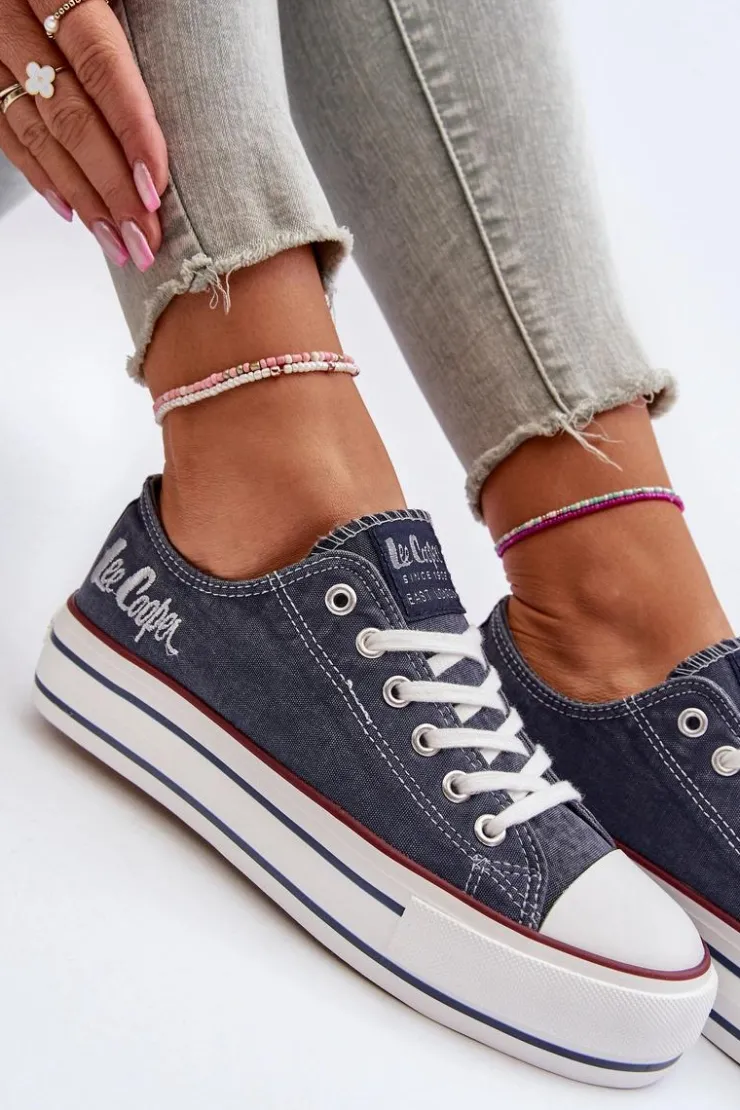 Hot Lee Cooper Trampki Damskie Na Grubej Podeszwie LCW-24-31-2220 Granatowe