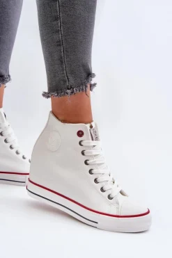 Best Cross Jeans Trampki Damskie Na Koturnie NN2R4004 Białe Biały