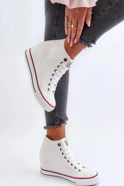 Best Cross Jeans Trampki Damskie Na Koturnie NN2R4004 Białe Biały