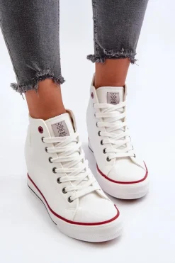 Best Cross Jeans Trampki Damskie Na Koturnie NN2R4004 Białe Biały