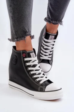 Damskie Cross Jeans Trampki Damskie Na Koturnie NN2R4005 Czarne