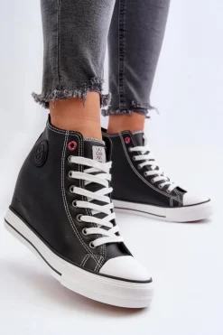 Damskie Cross Jeans Trampki Damskie Na Koturnie NN2R4005 Czarne