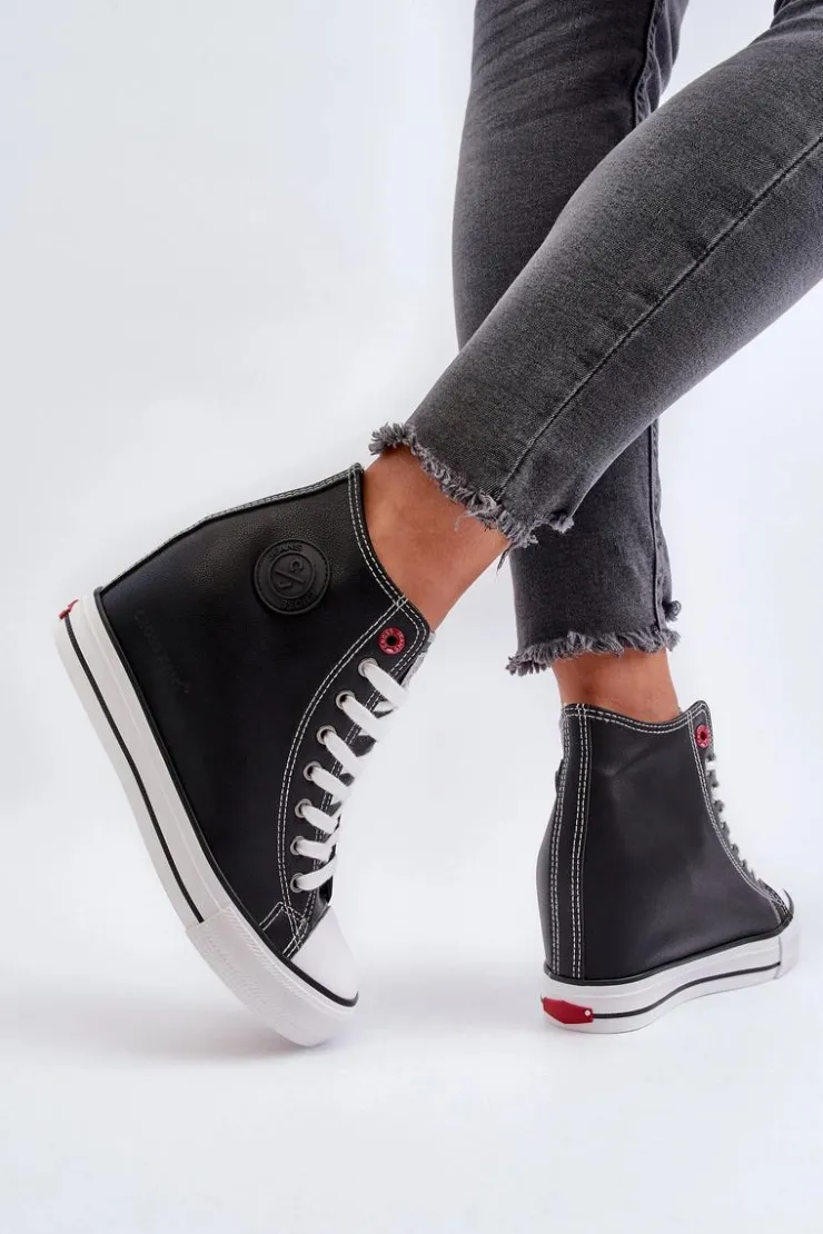 Damskie Cross Jeans Trampki Damskie Na Koturnie NN2R4005 Czarne