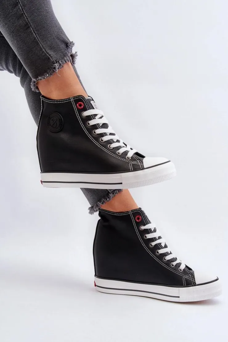 Damskie Cross Jeans Trampki Damskie Na Koturnie NN2R4005 Czarne