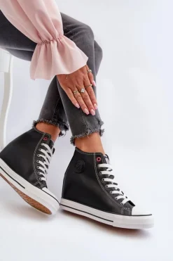 Damskie Cross Jeans Trampki Damskie Na Koturnie NN2R4005 Czarne