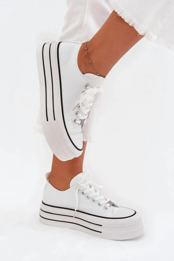 Damskie Boto Trampki Damskie Na Masywnej Platformie Białe Marinae