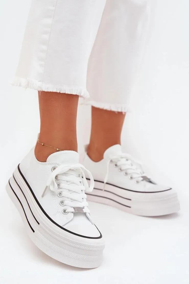 Damskie Boto Trampki Damskie Na Masywnej Platformie Białe Marinae