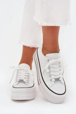 Damskie Boto Trampki Damskie Na Masywnej Platformie Białe Marinae