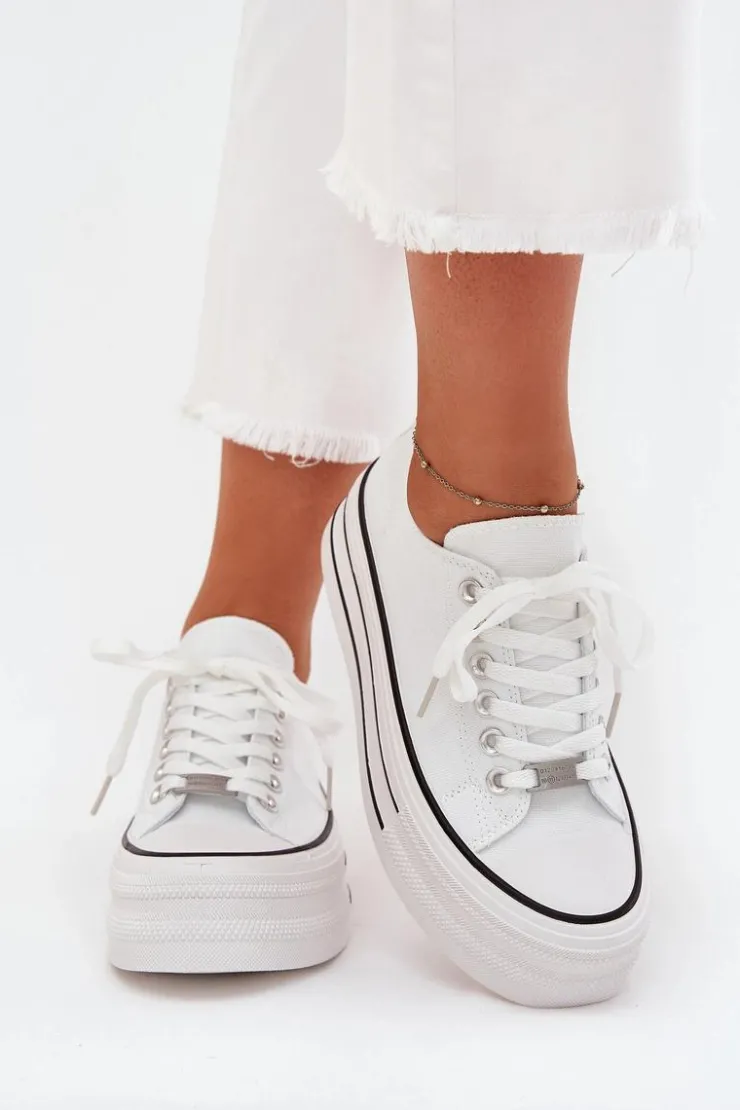 Damskie Boto Trampki Damskie Na Masywnej Platformie Białe Marinae