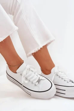 Damskie Boto Trampki Damskie Na Masywnej Platformie Białe Marinae