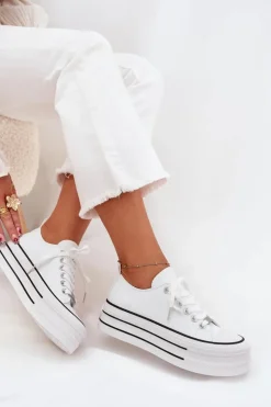 Damskie Boto Trampki Damskie Na Masywnej Platformie Białe Marinae