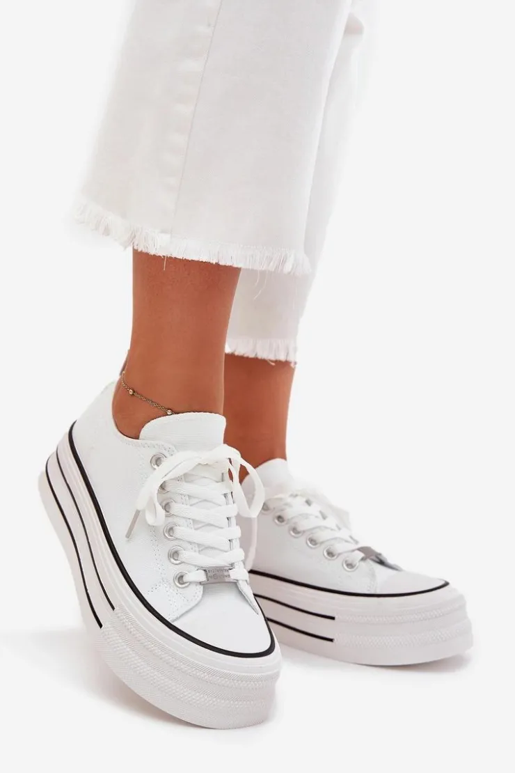 Damskie Boto Trampki Damskie Na Masywnej Platformie Białe Marinae