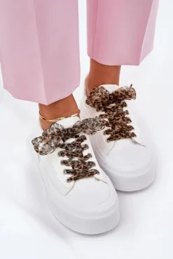 Boto Trampki Damskie Niskie*Trampki Damskie Na Masywnej Platformie Z Ozdobnym Sznurowaniem Białe Zidora Biały