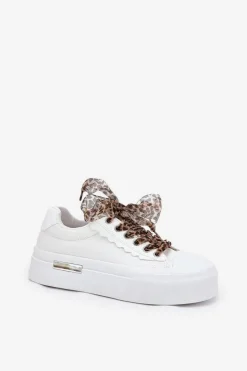 Boto Trampki Damskie Niskie*Trampki Damskie Na Masywnej Platformie Z Ozdobnym Sznurowaniem Białe Zidora Biały