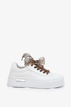 Boto Trampki Damskie Niskie*Trampki Damskie Na Masywnej Platformie Z Ozdobnym Sznurowaniem Białe Zidora Biały