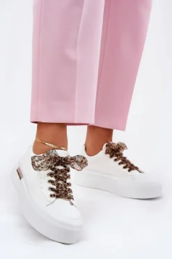 Boto Trampki Damskie Niskie*Trampki Damskie Na Masywnej Platformie Z Ozdobnym Sznurowaniem Białe Zidora Biały