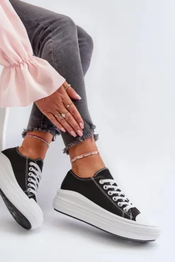 Damskie Boto Trampki Damskie Na Masywnej Platformie Czarne Amyete