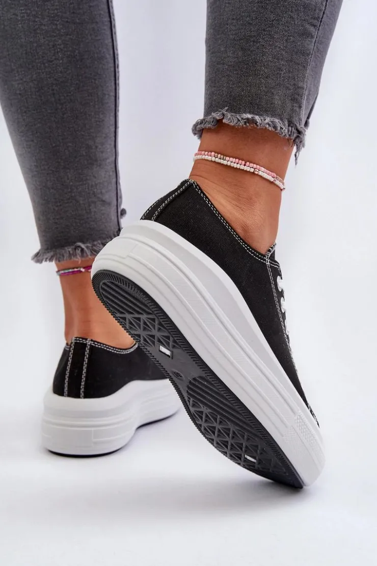 Damskie Boto Trampki Damskie Na Masywnej Platformie Czarne Amyete