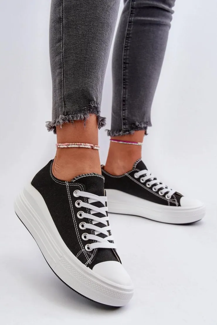 Damskie Boto Trampki Damskie Na Masywnej Platformie Czarne Amyete