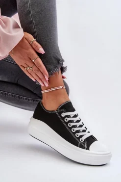 Damskie Boto Trampki Damskie Na Masywnej Platformie Czarne Amyete