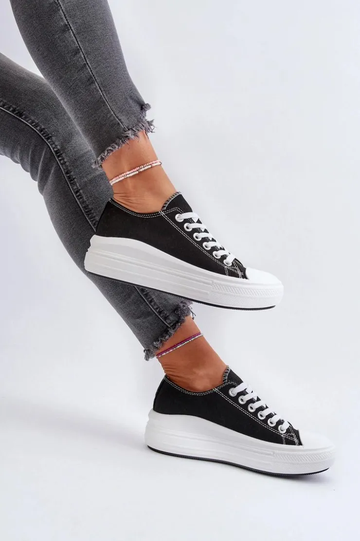 Damskie Boto Trampki Damskie Na Masywnej Platformie Czarne Amyete