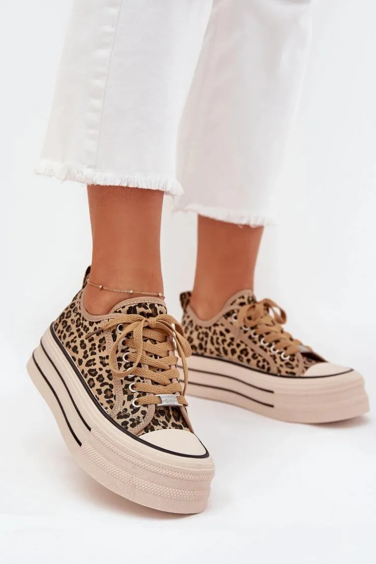 Boto Trampki Damskie Niskie*Trampki Damskie Na Masywnej Platformie Panterka Marinae Brązowy