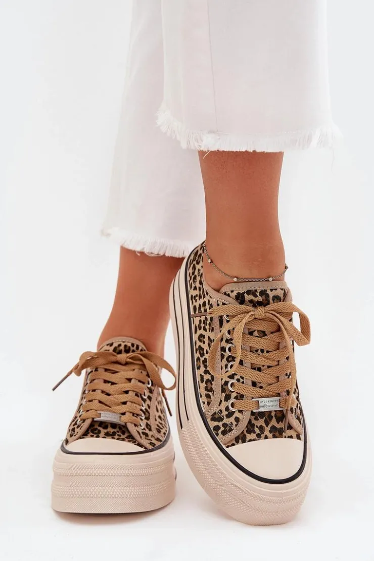 Boto Trampki Damskie Niskie*Trampki Damskie Na Masywnej Platformie Panterka Marinae Brązowy