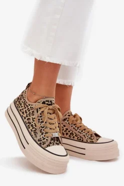 Boto Trampki Damskie Niskie*Trampki Damskie Na Masywnej Platformie Panterka Marinae Brązowy