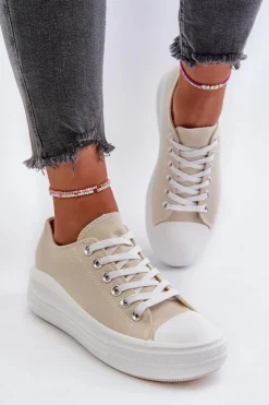 Boto Trampki Damskie Niskie*Trampki Damskie Na Masywnej Platformie Beżowe Amyete
