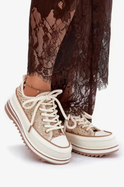 Damskie buty S.Barski Trampki Damskie Niskie*Trampki Damskie Na Masywnej Platformie S.Barski BF51-101 Beżowe