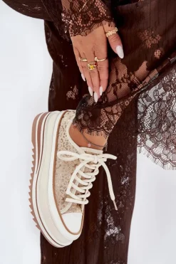 Damskie buty S.Barski Trampki Damskie Niskie*Trampki Damskie Na Masywnej Platformie S.Barski BF51-101 Beżowe