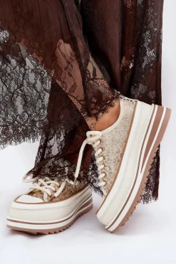 Damskie buty S.Barski Trampki Damskie Niskie*Trampki Damskie Na Masywnej Platformie S.Barski BF51-101 Beżowe