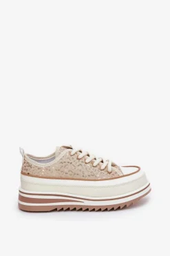 Damskie buty S.Barski Trampki Damskie Niskie*Trampki Damskie Na Masywnej Platformie S.Barski BF51-101 Beżowe