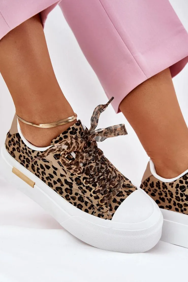 Discount Boto Trampki Damskie Na Masywnej Platformie Z Ozdobnym Sznurowaniem Zebra Czarno-Beżowe Zidora