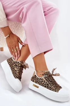 Discount Boto Trampki Damskie Na Masywnej Platformie Z Ozdobnym Sznurowaniem Zebra Czarno-Beżowe Zidora