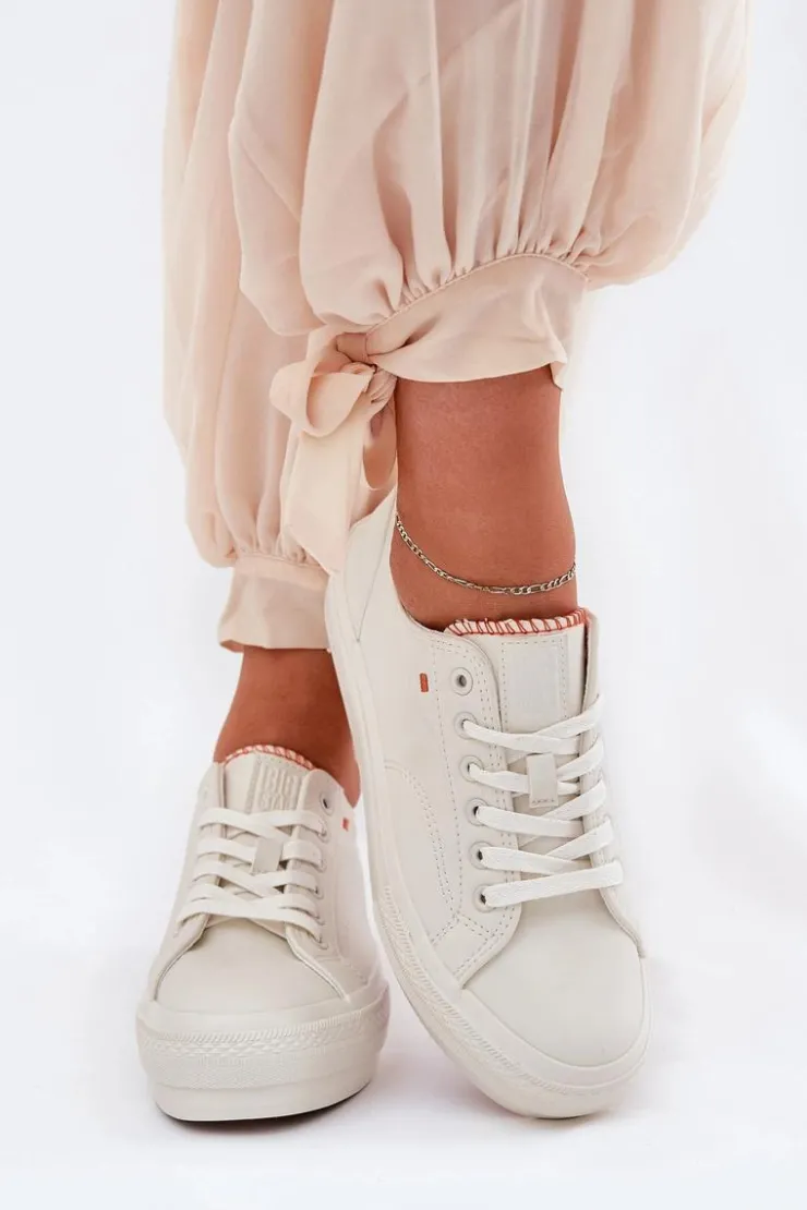 Big Star Shoes Trampki Damskie Big Star|Trampki Damskie Niskie*Trampki Damskie Na Platformie Z Eko Skóry Big Star RR274A297 Jasnobeżowe Beżowy