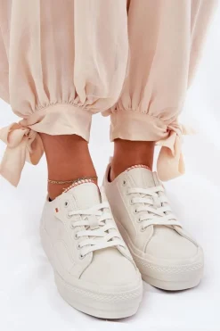 Big Star Shoes Trampki Damskie Big Star|Trampki Damskie Niskie*Trampki Damskie Na Platformie Z Eko Skóry Big Star RR274A297 Jasnobeżowe Beżowy