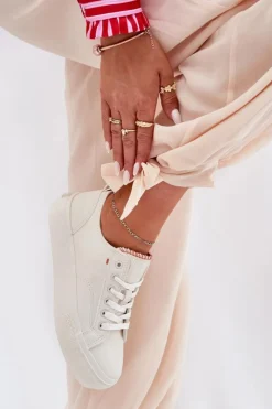 Big Star Shoes Trampki Damskie Big Star|Trampki Damskie Niskie*Trampki Damskie Na Platformie Z Eko Skóry Big Star RR274A297 Jasnobeżowe Beżowy