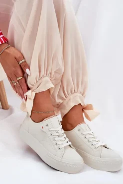 Big Star Shoes Trampki Damskie Big Star|Trampki Damskie Niskie*Trampki Damskie Na Platformie Z Eko Skóry Big Star RR274A297 Jasnobeżowe Beżowy